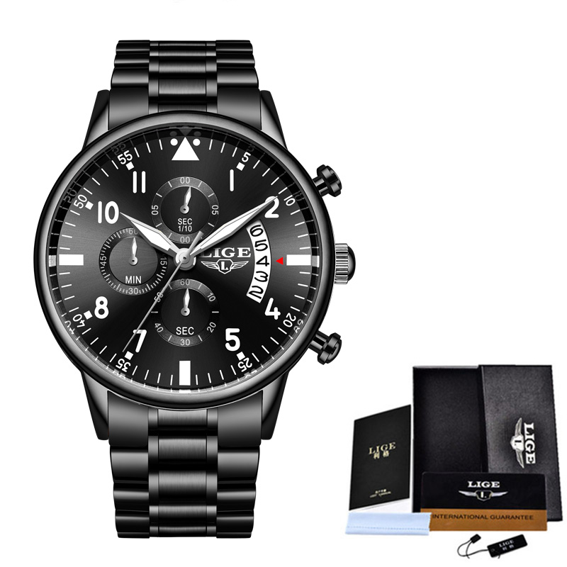 Luik Heren Horloges Top Brand Luxe Waterdichte 24 Uur Datum Quartz Klok Mannelijke Lederen Sport Polshorloge Relogio Masculino: All black S