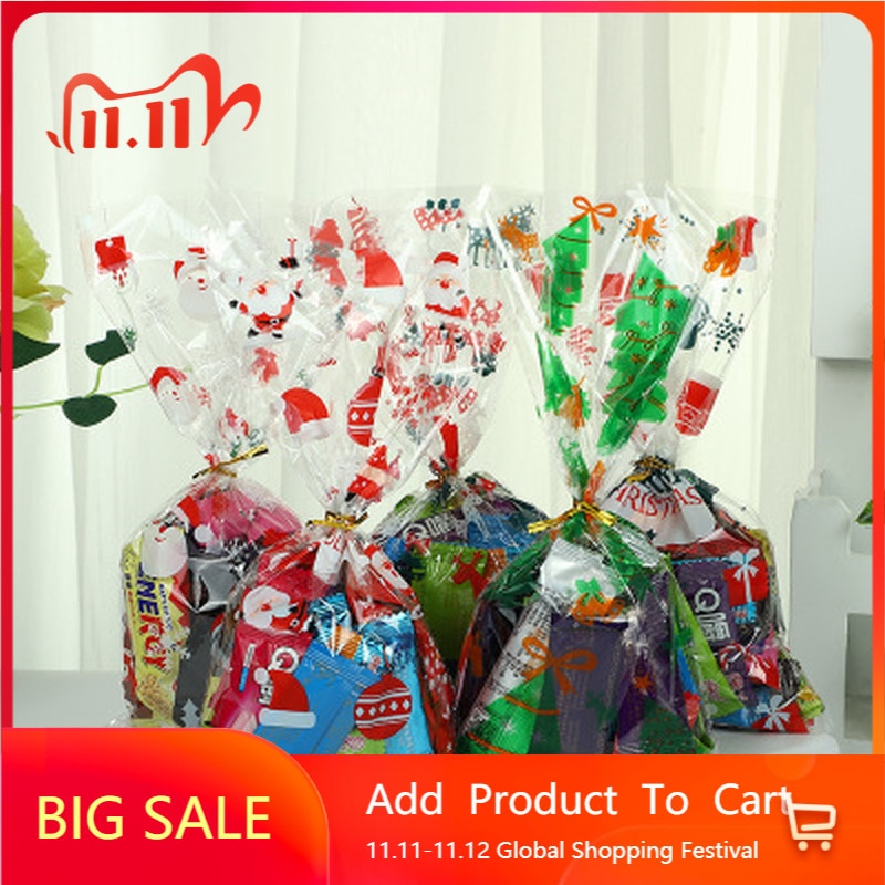 50Pcs Kerstman Kerstboom Elanden Pvc Zakken Transparant Clear Zak Cadeau Voor Kerst Bakken Candy Cookie Verpakking tassen