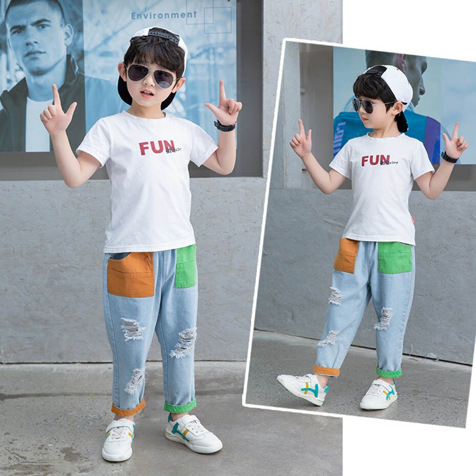 Jean pour garçons grand trou enfants déchiré jean garçons Style décontracté enfant jean Patchwork vêtements pour enfants pour garçons 6 8 10 12 14