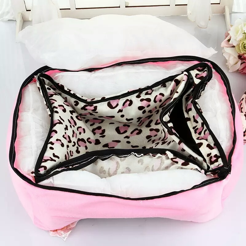 Camas de lujo para mascotas, casa de perro suave, nido de gato perrera, cojín para dormir rosa con almohada, canasta para cachorro, sofá, Princesa, tumbona para mascotas de peluche