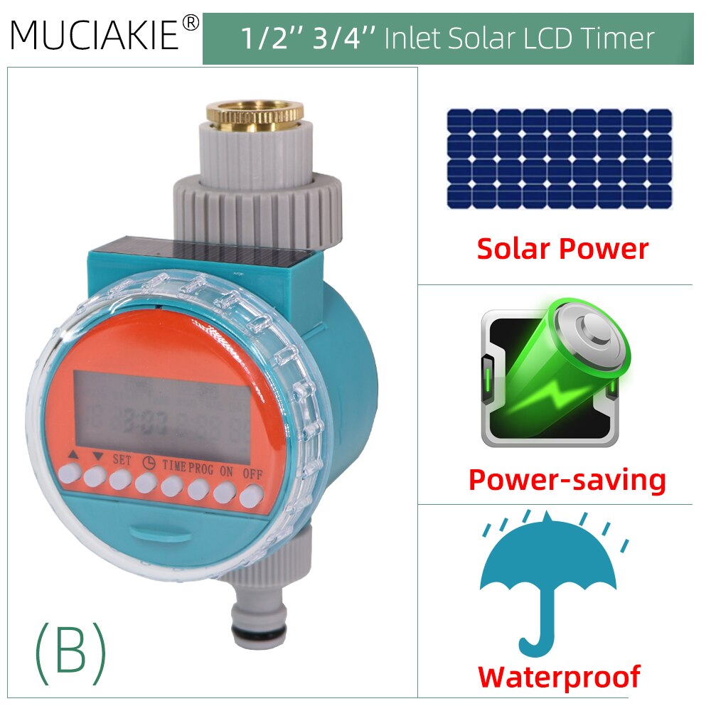 1PC Popular Solar Power Water Timer LCD Display Garden Irrigation Solenoid Valve Controller Waterproof Automatic Drip System: B
