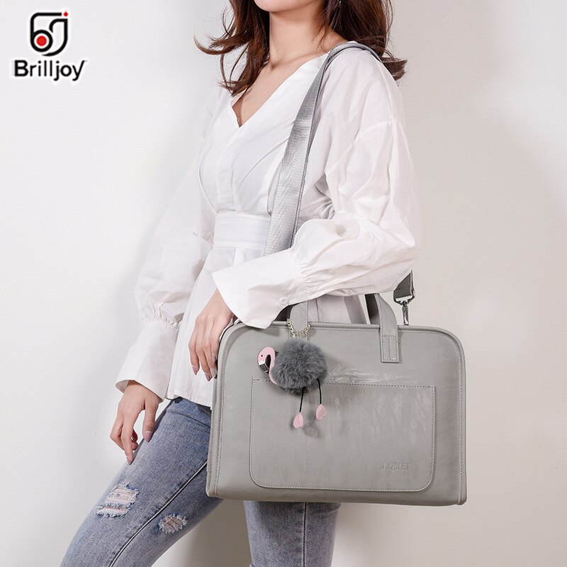 Brilljoy modieuze aktetas 13.3 " 14 " 15.6 " pu leren notebook laptoptas waterdichte dames meisjes computer schoudertas