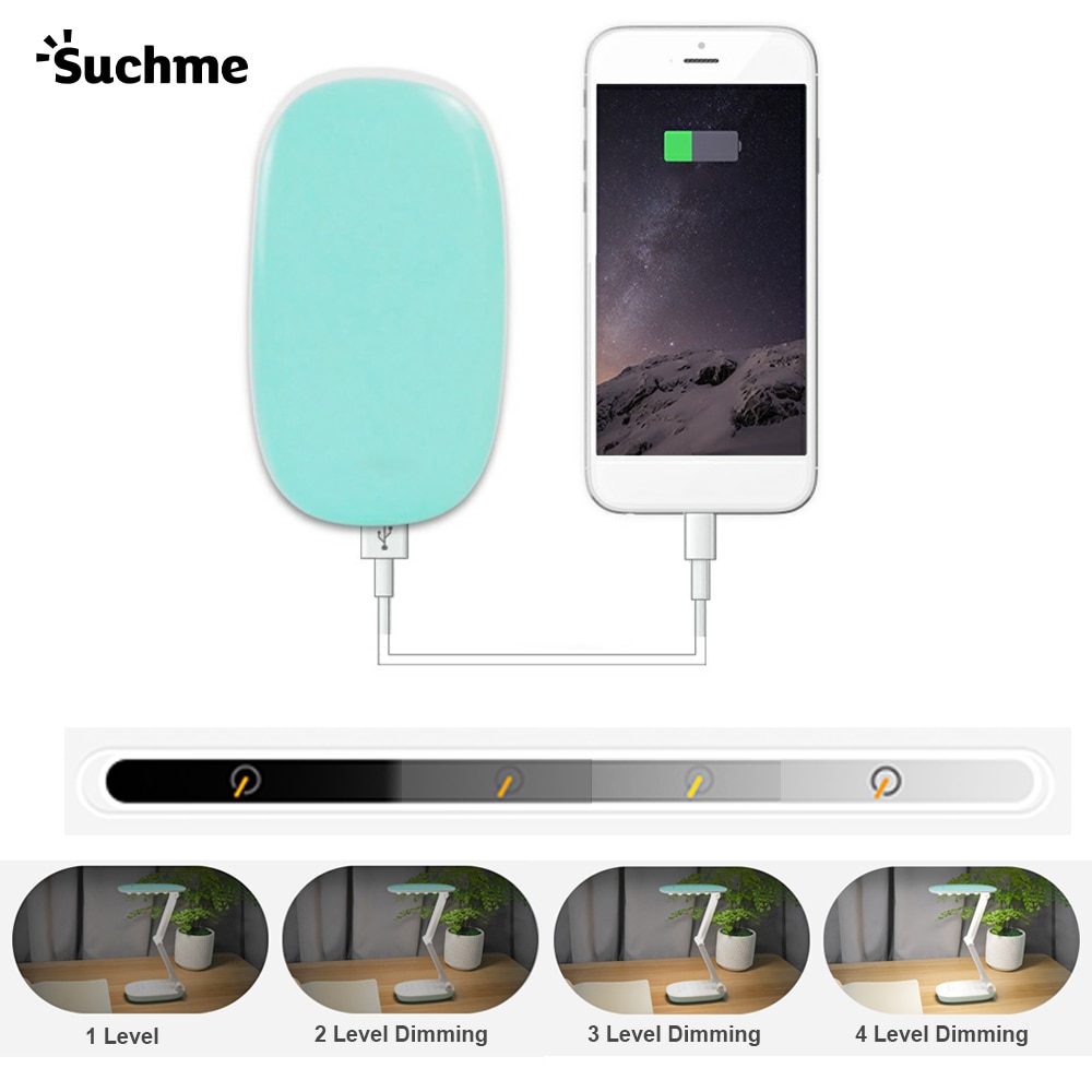 Suchme powerbank skrivebordslampe oppladbar bordlampe 2400 mah bærbare lanterner campinglampe til lesebord