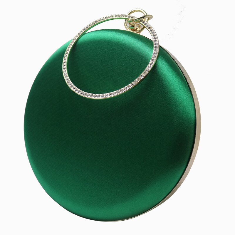 Royal Nightingales Ronde Vorm Harde Box Clutch Zijde Satijn Party Party Purse Evening Clutch Tassen Heldere Paars Rood Groen: Green