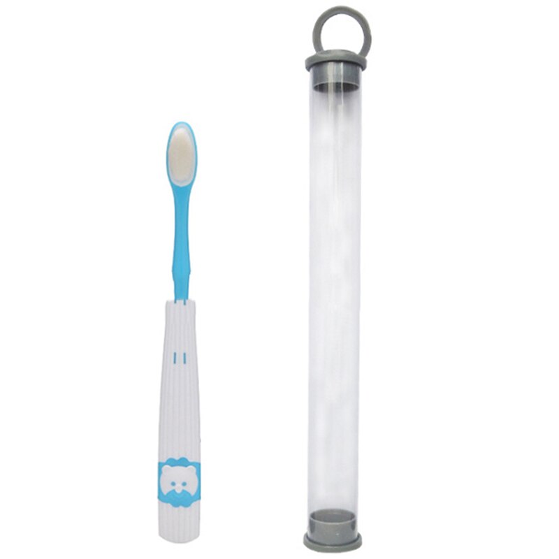 Cabelo macio do bebê escova de dentes das crianças dos homens e das mulheres bonito dos desenhos animados macio pequena cabeça escova de dentes peluda 1-6 anos de idade: Blue