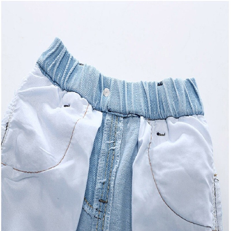 ¡Novedad de ! Pantalones vaqueros cortos con agujeros para bebés, pantalones cortos de mezclilla azul claro de verano para niños, pantalones cortos elásticos con cintura de 2 a 7 años