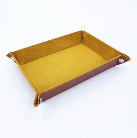 Dobbeltsidet terningeholder terningebakke læder foldebakke fløjl til rpg dnd bordspil opbevaring d&amp;d kort memo holder organizer: Gul