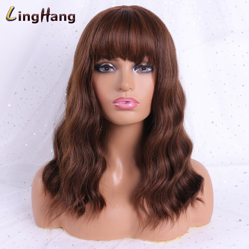 LINGHANG, pelucas de Rubia larga con flequillo, pelucas onduladas sintéticas resistentes al calor para mujeres, pelos de Afro-Americana: 2-30