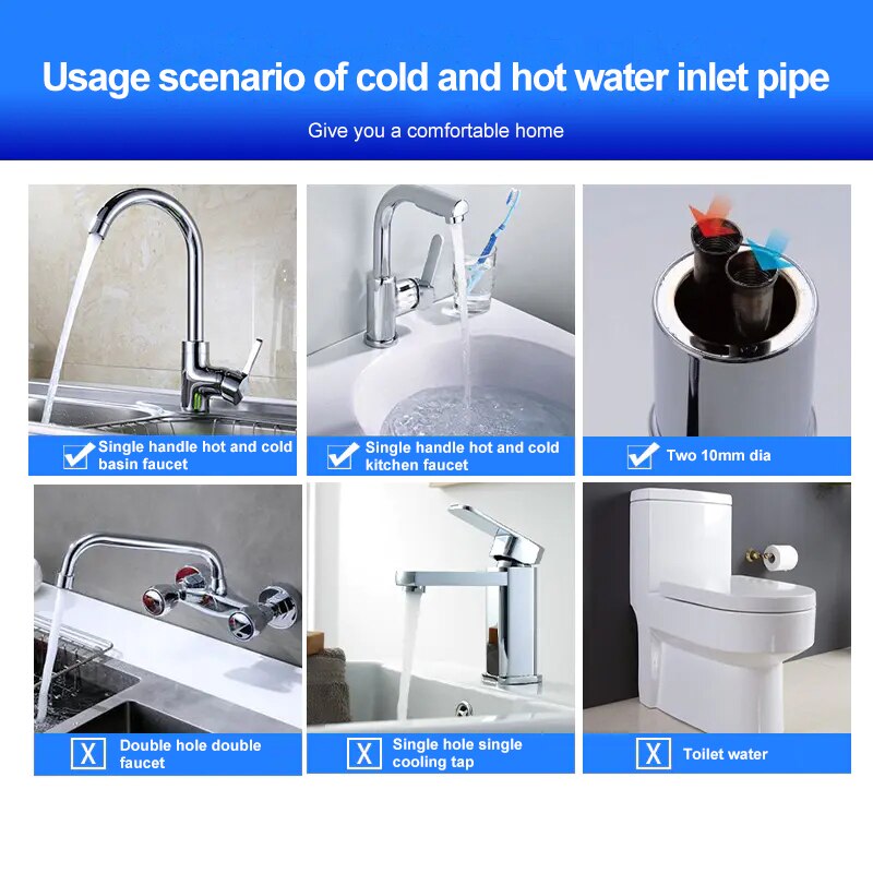 Faucet Inlet Pipe Kitchen Sink Basin And Cold Water Pipe Tip Pipe 304 Stainless Steel Red And Blue Braided Hose 2Pcs/Set