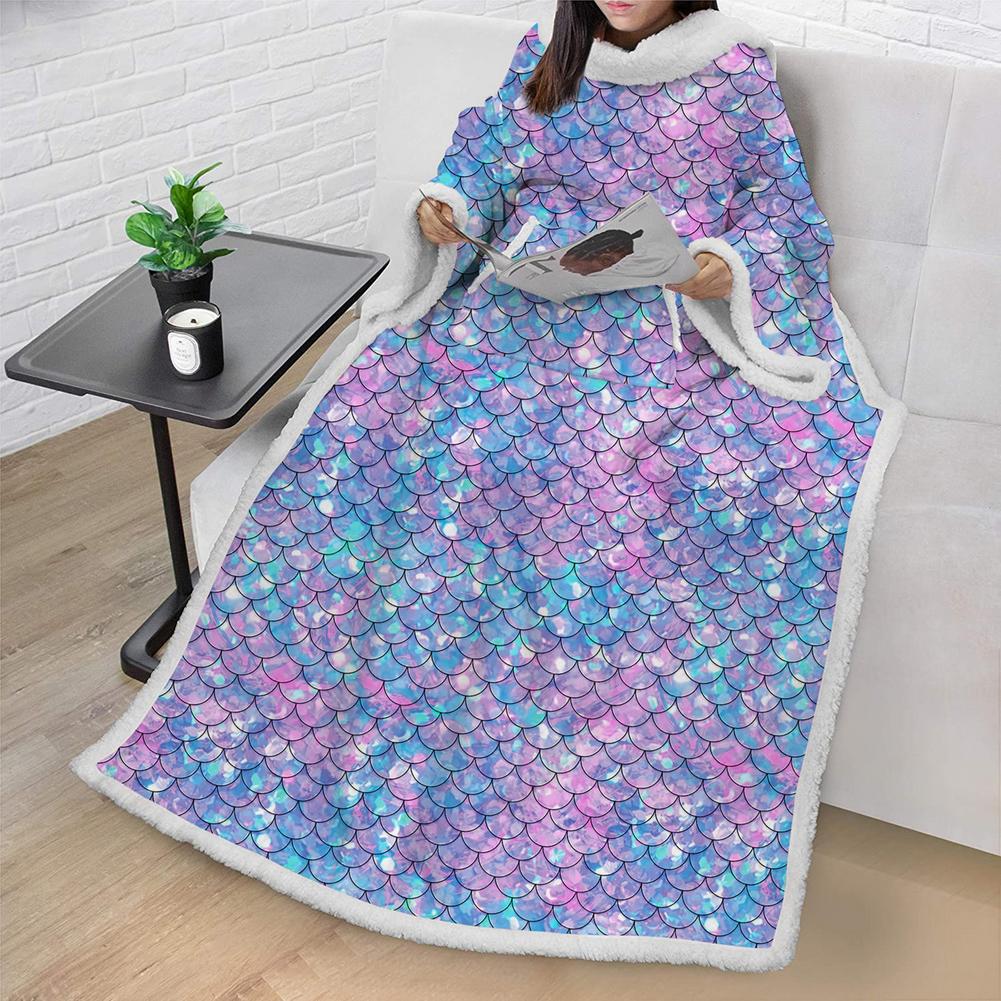TV Fleece Blanket With Sleeves Mermaid Hooded Pocket Blankets Warm Soft Hoodie Slant Robe Bathrobe Sweatshirt Pullover
