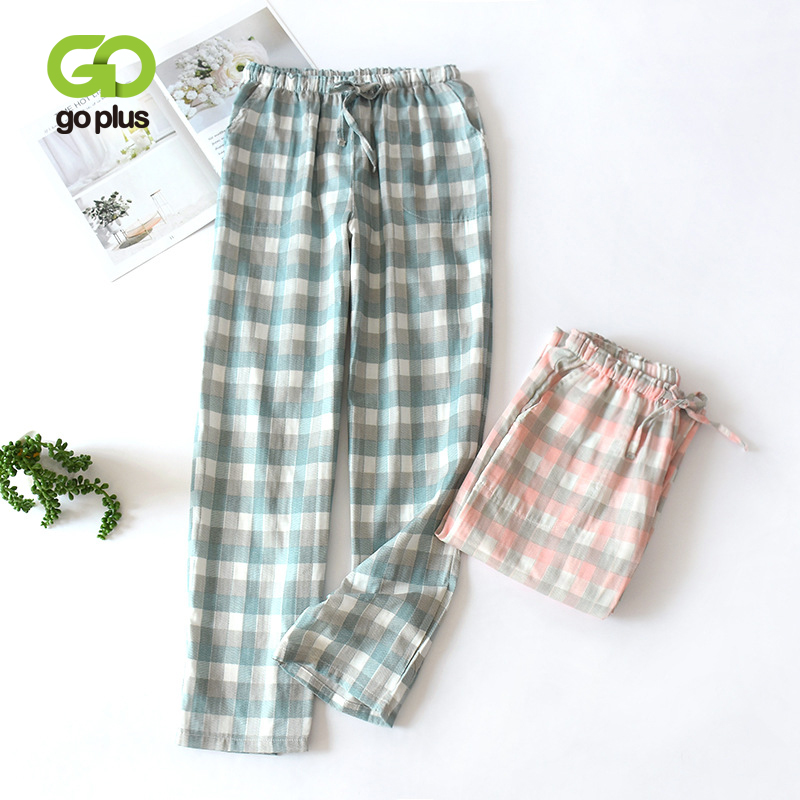 GOPLUS Autumn Women&#39;s Pajamas Pants Casual Plaid Elastic High Waist Plus Size Pants Womans Home Clothes Pijama Femenino