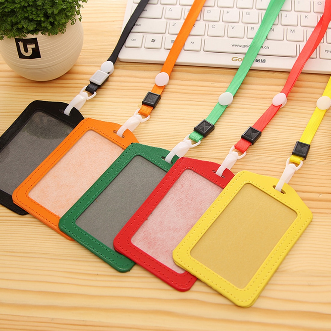Universele Kleurrijke Pu Leer Creditcardhouders Bankkaart Neck Strap Card Id Houder Studenten Kids Identiteit Badge Card Cover