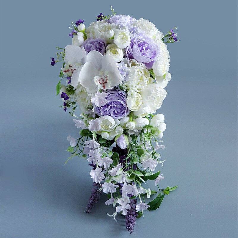 Waterfall Purple Wedding Flowers Bridal Bouquets Artificial Peony Wedding Bouquets Rose Party Props Cascading Holding Flower