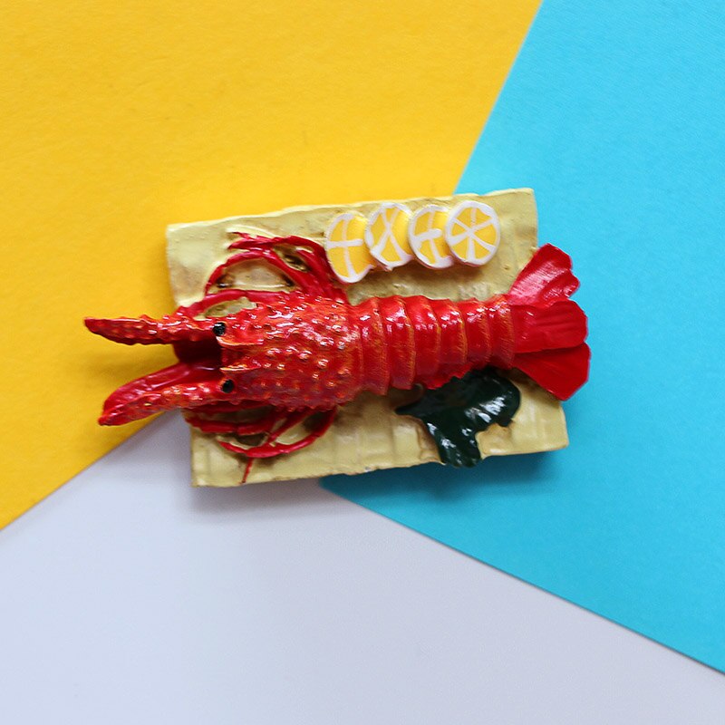 Imanes de nevera 3D de simulación de comida creativa, cono dulce, pierna de pollo frito, hamburguesa, decoración magnética, pasta de refrigerador: lobster