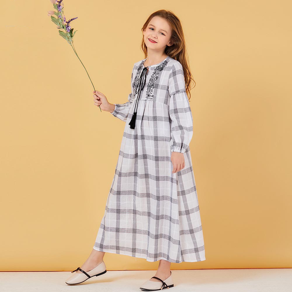 Muslimske piger kjole plaid pufærmer marokkanske kjoler børn børn kimono islamisk tøj a-line vestido kaftan abaya elbise