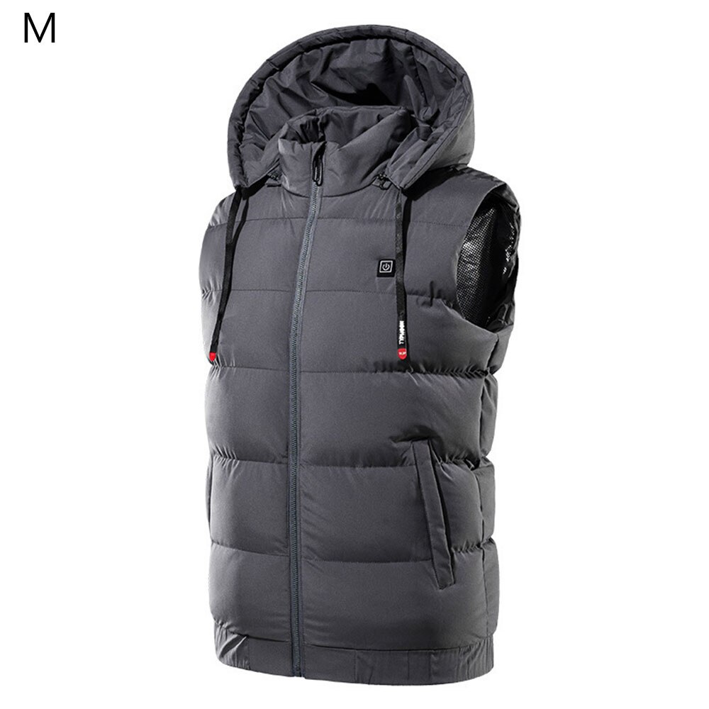 9 Areas Heated Jackets Intelligent Temperature Control Fever Keep Warm Cotton Waistcoat With Hood Outdoor Winter Warm Clothing: Grey / M