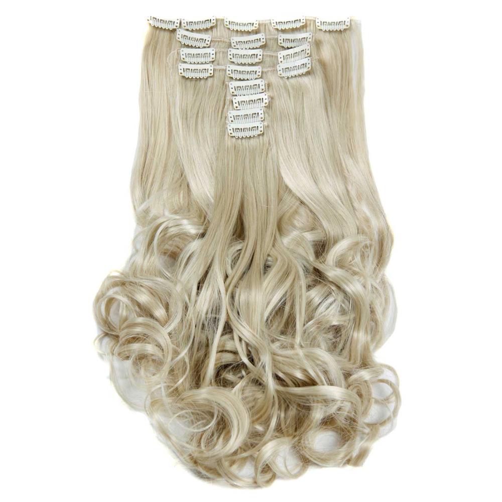 Luksus til fletning 50cm fremhævede farve syntetiske clips ins hårstykker bølget syntetisk clip on hair extensions 50cm 8 stk/sæt