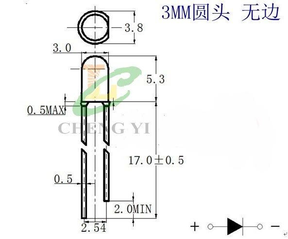 Without fringe DIP 3mm led DIFFUSED RED round 2-pin light diode 1.8-2.2V 1000PCS