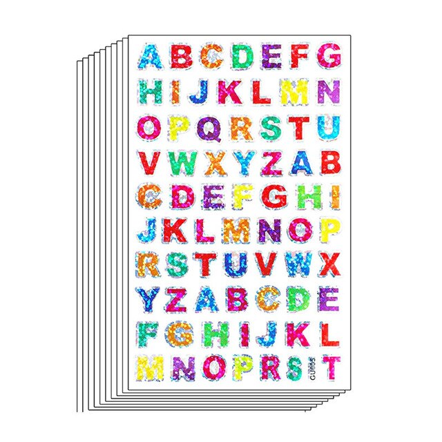 10 Sheets Glitter Brief Stickers Zelfklevende Alfabet Stickers Voor Scrapbooking: Default Title