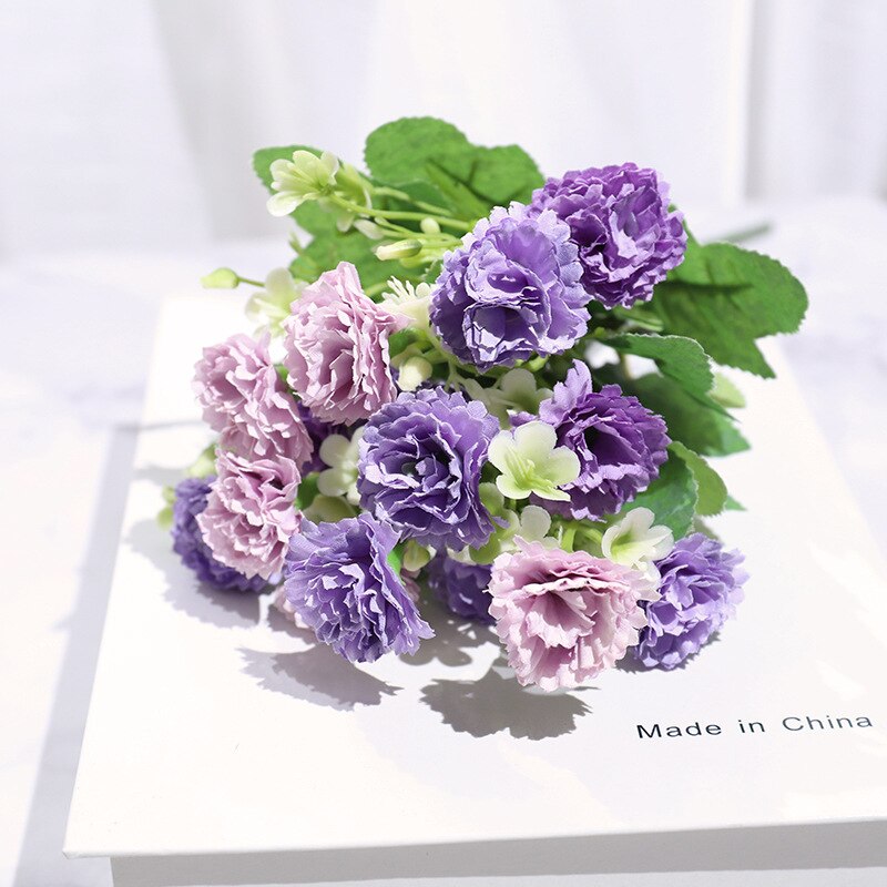 Lille flok kunstige blomster nelliker stue silkeblomst til boligindretning bryllup tilbehør dekoration: Lilla
