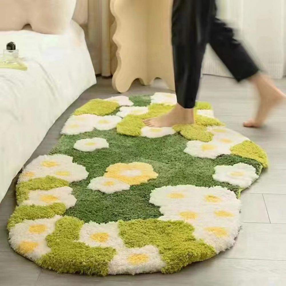 Alfombra antideslizante, decoración de baño de musgo acogedora, alfombra de baño gruesa antideslizante con estampado de flores de dibujos animados, musgo absorbente suave para ducha