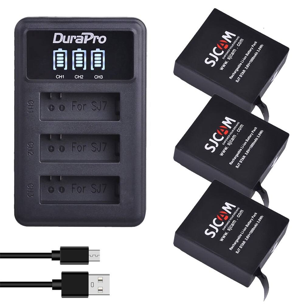 SJ7 Star Battery 1000mAh Original SJCAM SJ7 Star Battery+ LED 3-Slots USB Charger for SJCam SJ7 Action Cameras: 3Pc set