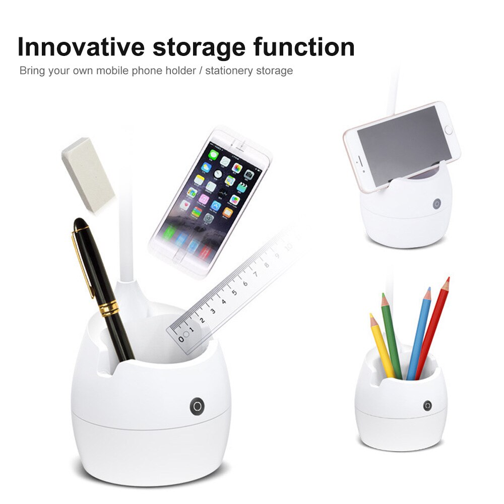 LED Bureaulamp - 2000mAh Oplaadbaar - Pen & Telefoonhouder - Dimbare Touch Bediening - Acryl ABS
