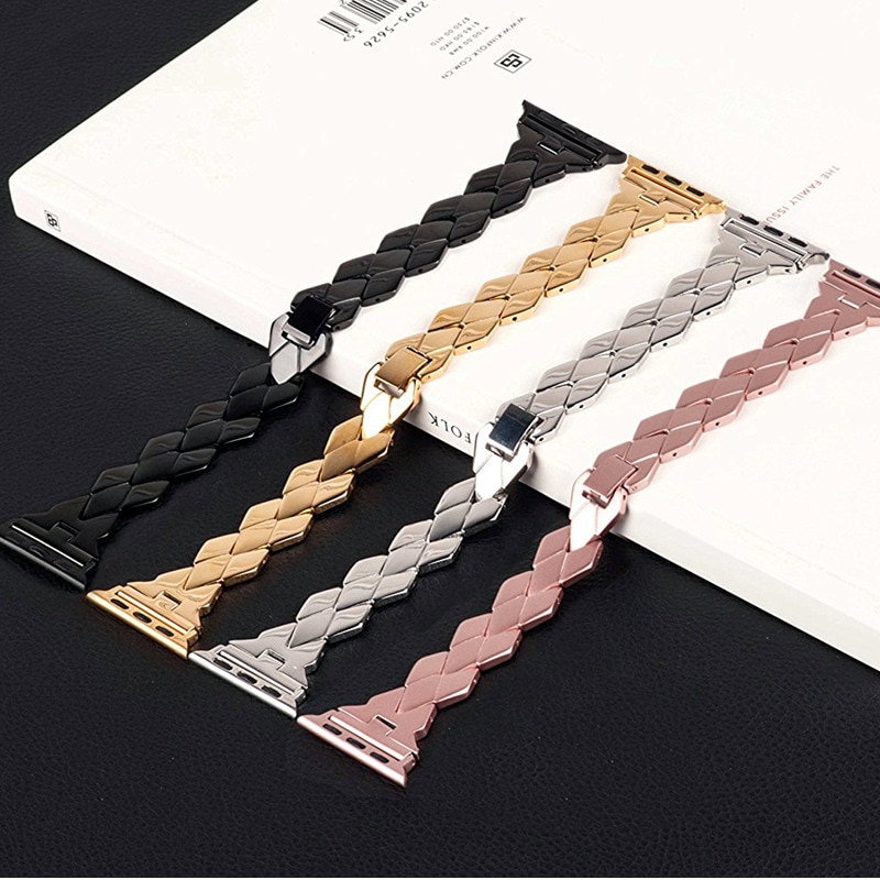 Bracelet en acier inoxydable pour Bracelet de montre pomme 38mm 42mm iWatch 4 bandes 44mm 40 mm Bracelet de ceinture en métal rhombique montre Apple 5 4 3 2 1