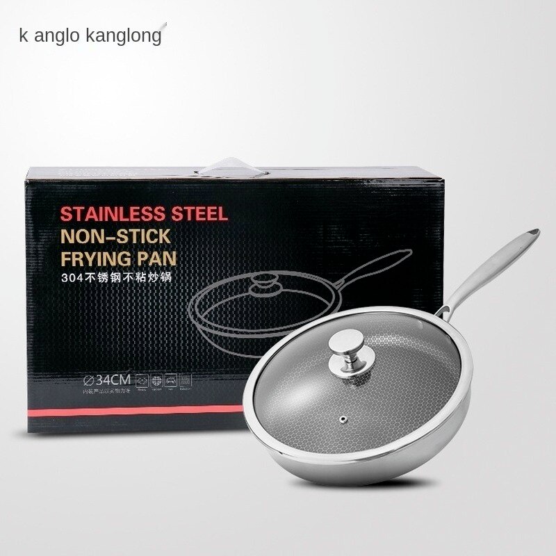 304 Stainless Steel Wok Non-stick Pan Double-sided Honeycomb Without Oil Smoke Frying Pan Wok Without Phosphorus Kitchen Pan