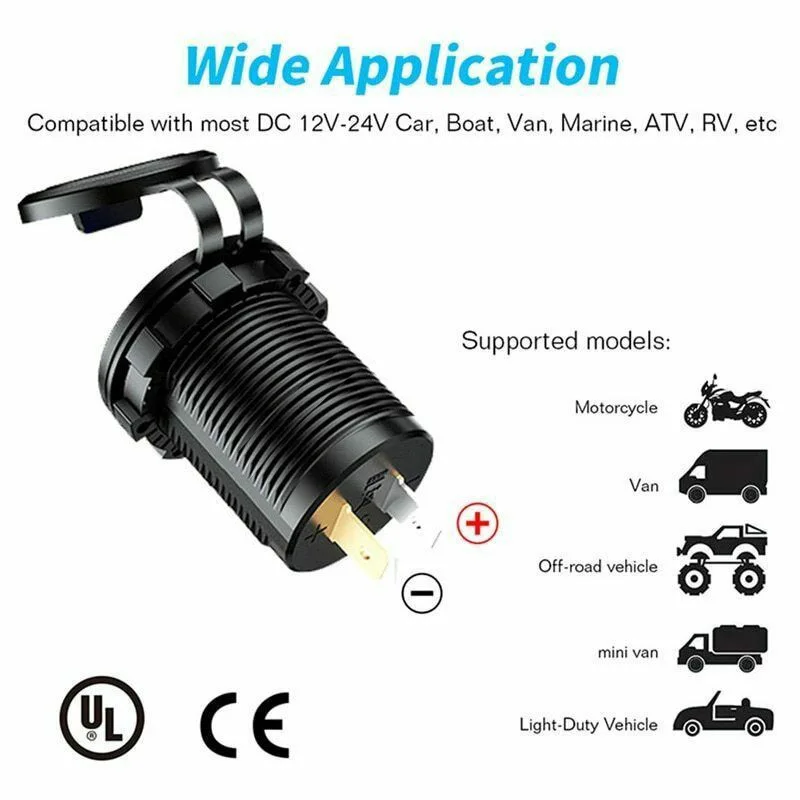 12V/24V 36W QC3.0 Metal Car Lighter Socket Plug LED Display Switch Waterproof USB Charger socket For Phone Tablet