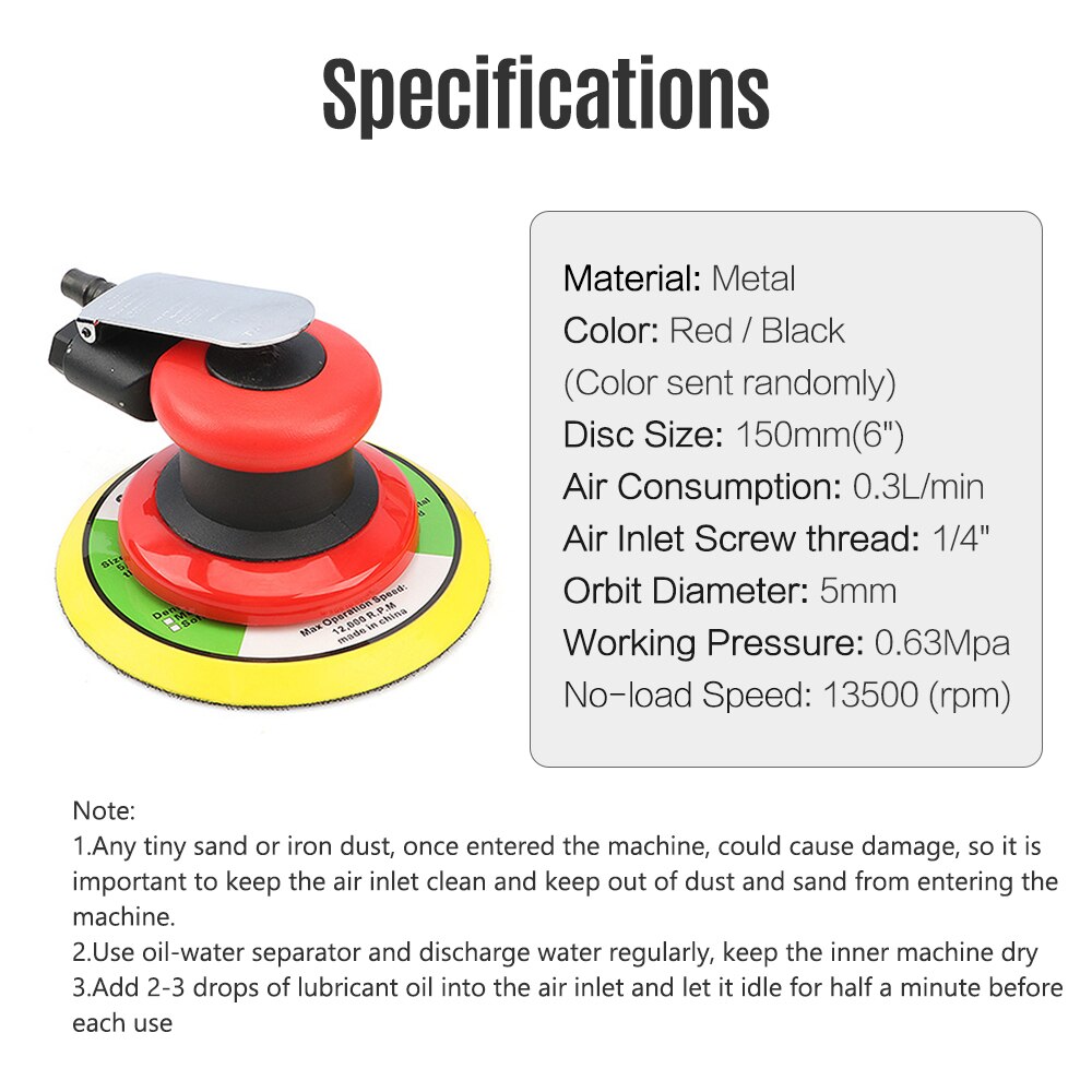 KKmoon Sander 6'' Pneumatic Sander Polishing Machine Air Sander Air Palm Orbital Sander Grinder Palm Sander Sanding Machine Tool