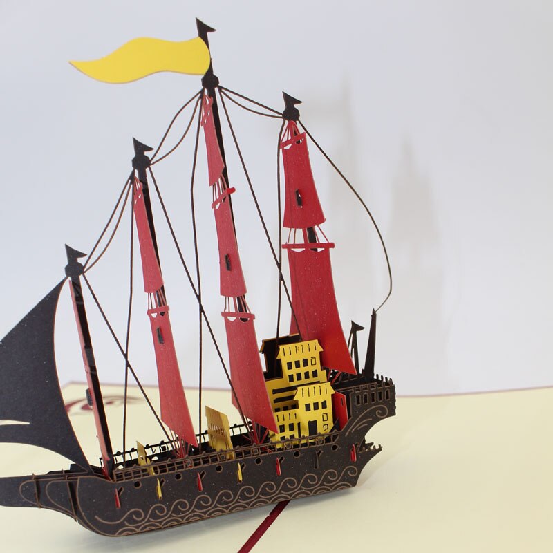 3d käsintehtyä meri overlord punainen lippu purjelaiva retro merirosvo vene paperi onnittelukortit kirjekuorella liike lasten syntymäpäivä