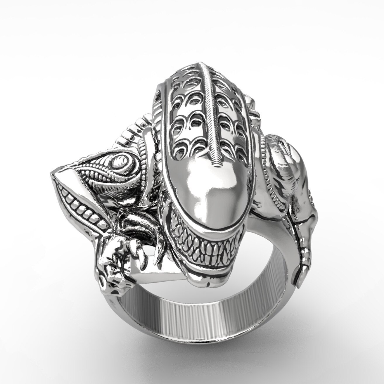 Classic Men Silver Color Stainless Steel Ring Space Terror Alien Ring Hip Hop Punk Ring Banquet Jewelry Birthday