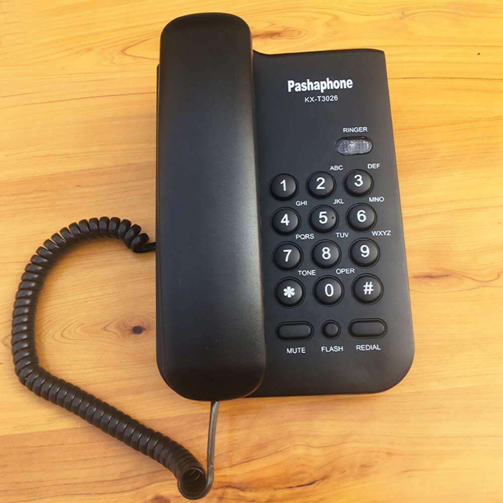 Teléfono Fijo de pared para oficina, con cable, Dial rápido, plástico, botón grande, identificación de llamada de sonido fuerte para Hotel: Black