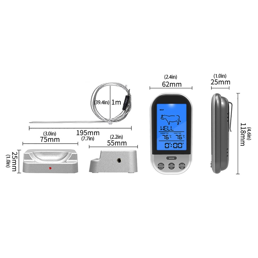 Wireless Digital Probe Meat Thermometer For Grill Smoker BBQ Food Oven Thermometer With Timer Alarm Kitchen Cooking Tool