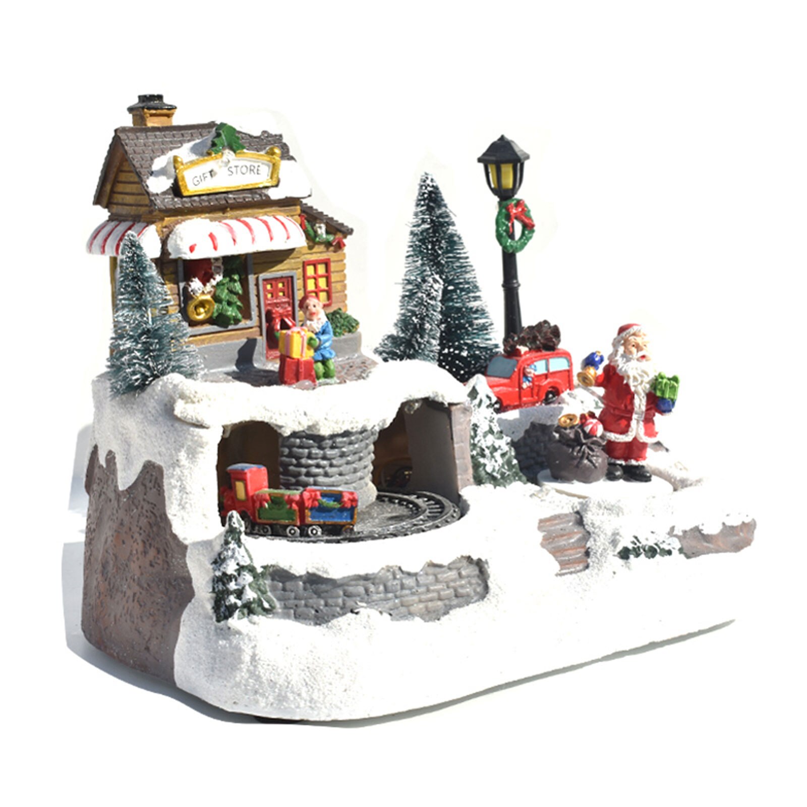 Faroot Christmas House Decorations Luminous LED Light Small Ornament Spinning Train Santa Music Box: E