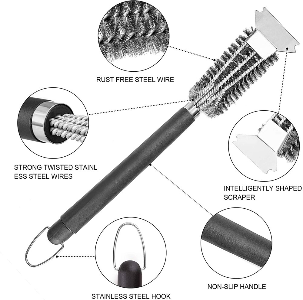 Barbecue Grill Brush Scraper Non-stick Long Handle Stainless Steel Wire BBQ Clean Tool Grills Cleaning Brush Kitchen Accessories