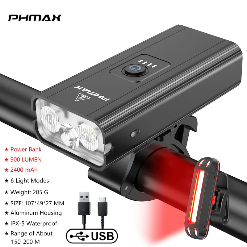 PHMAX Luce anteriore per bicicletta Faro per bici ricaricabile tramite USB 1500 lume Torcia per montagna bicicletta in alluminio impermeabile: Luce Verde
