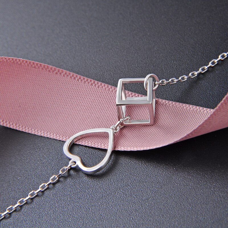 16 Cm Jewelry Romantic Love Cube Bracelet Solid Geometry Sterling Silver Female Wedding Bracelet Lovely Hand Chain 925