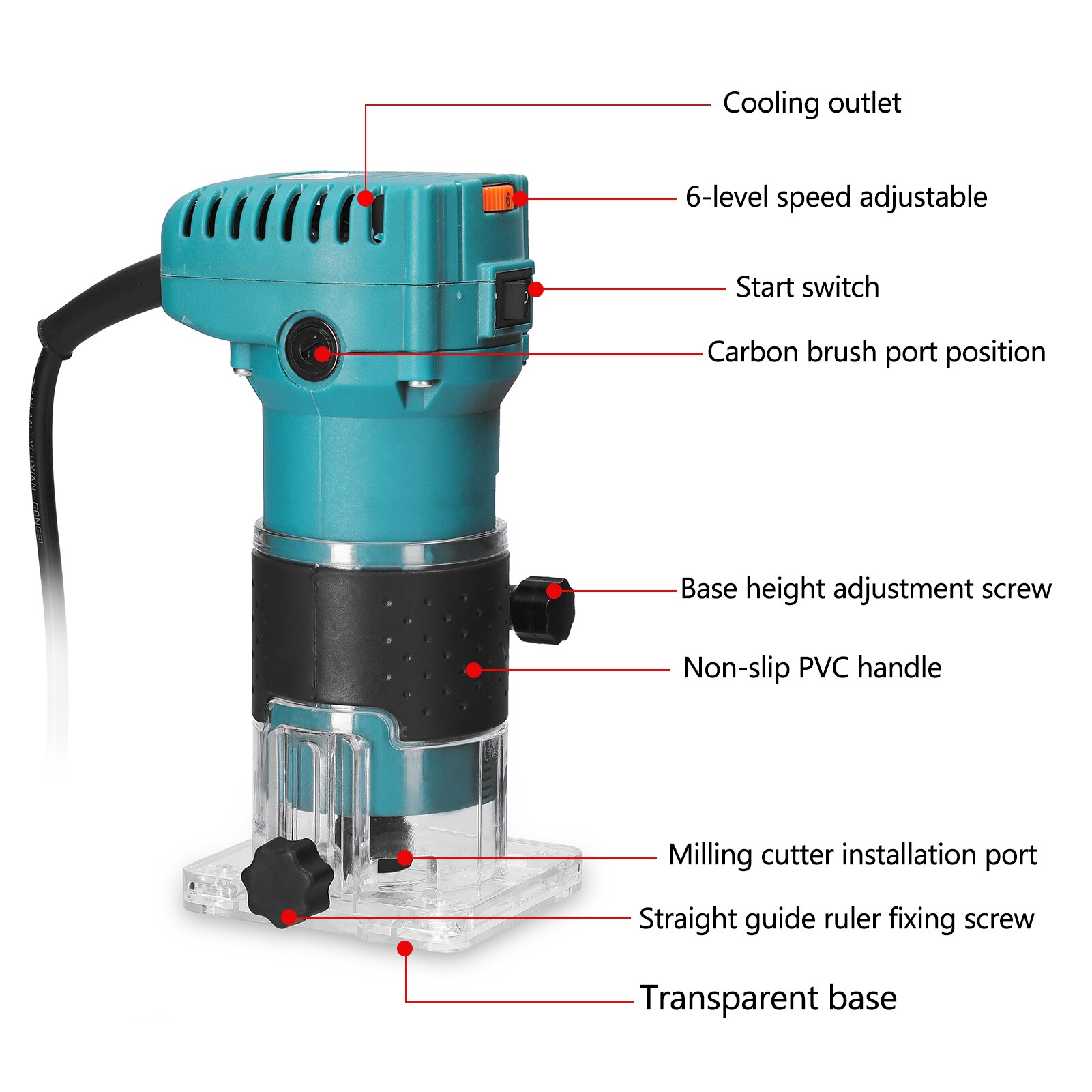 Speed Verstelbare Houtbewerking Elektrische Trimmen Elektromechanische Hout Frezen Graveren Steken Geborsteld Motor Hout Router