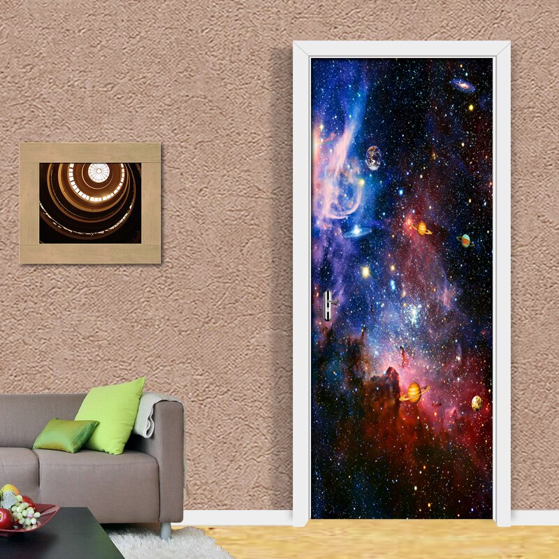 Dørklistremerker univers stjerneklar vanntett 3d veggpapir til stue soverom dør tapet pvc selvklebende kunst veggdekor