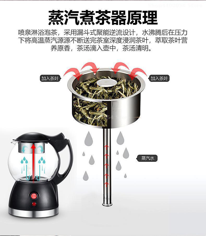 0.8L automatique vapeur en acier inoxydable machine à thé chaude en verre bouilloire électrique sous-casserole chauffage cuisine santé pot 580W