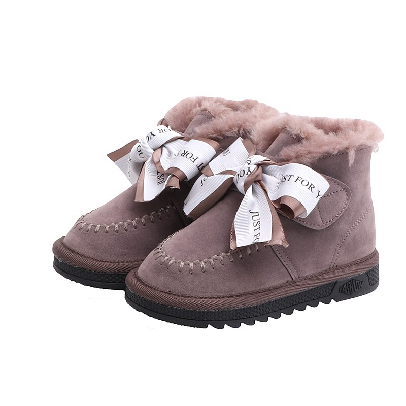 Bottes de neige pour enfants | Chaussures d'hiver coréennes pour filles, avec nœud de princesse antidérapant, en peluche, chaussures chaudes, bottines pour filles,: khaki / 34