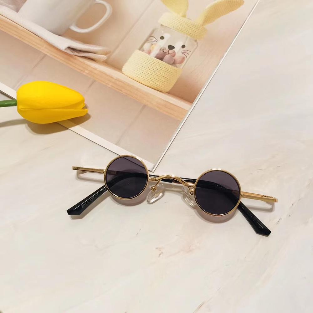Children Small Sized Frame Sunglasses Girls Round Glasses Frame Metal Punk Eyeglasses Kids Sun Glasses Boy Outdoor Eyewear: Black