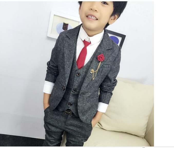Costume de mariage 3 pièces pour garçons, avec ceinture, Style anglais, gilet formel, Blazer, ensemble de vêtements de remise de diplôme pour enfants, hiver