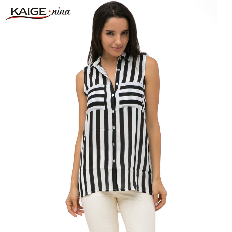 Blusa Simple a la , blusa de chifón a rayas para mujer, blusa de talla grande, Blusas formales, camisas, Blusas con botones 1711 a