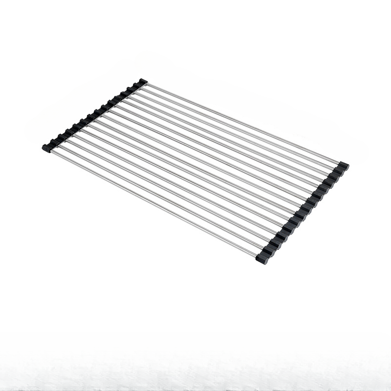 Égouttoir à vaisselle enroulable, égouttoir à vaisselle de cuisine, étendoir à évier en acier inoxydable, égouttoir à vaisselle pliable: Black