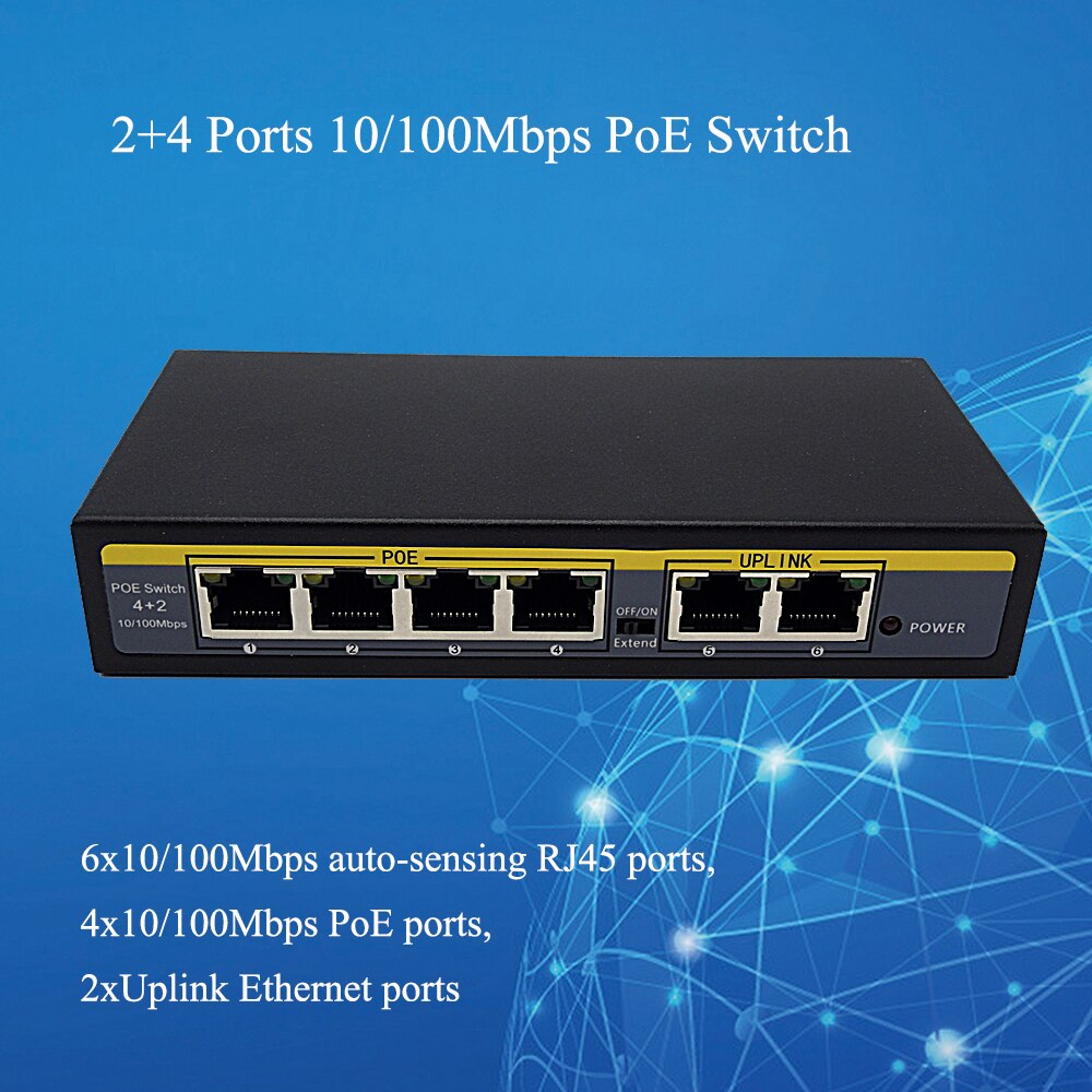 250M 90watt 6 Port 4 PoE Switch 802.3af 802.3at Power Over Ethernet Switch Injector for Wireless AP IP Phones Camera