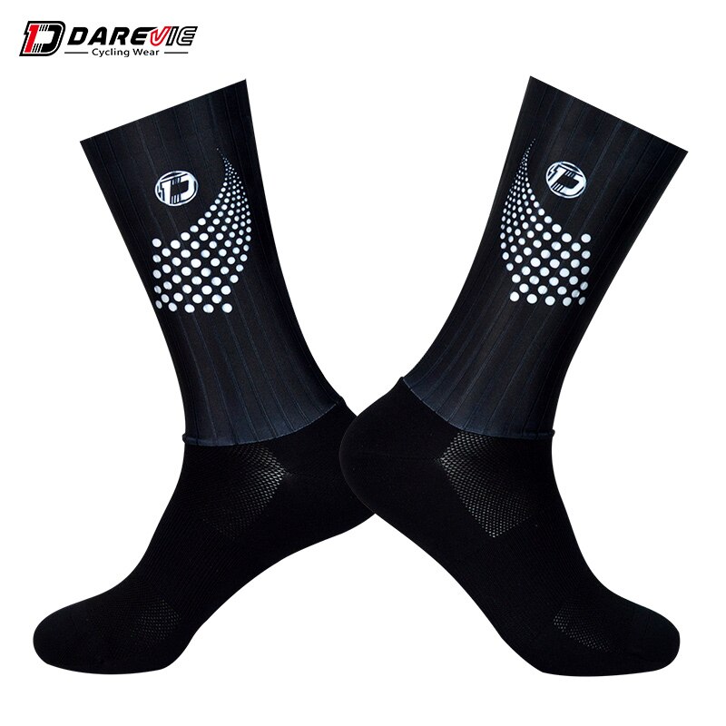Fietssokken hoge snelheid aero racefietssokken dubbele gelstrips antislip fietssokken mtb race dames heren eu m maat cool dry: Zwart