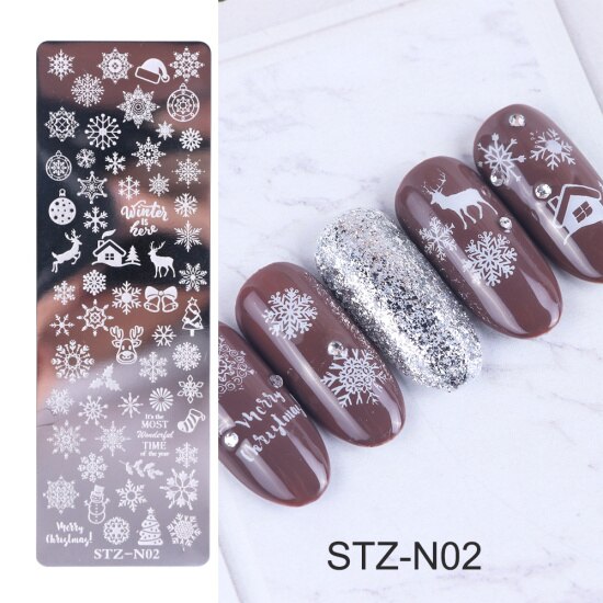 1 stücke Nagel Kunst Vorlagen Weihnachten Entwürfe Stanzen Platten Schneeflocken Hirsch Schablonen Ballon Bild Platten Nagellack Werkzeuge SASTZ-N/ WERDEN: STZ-N02